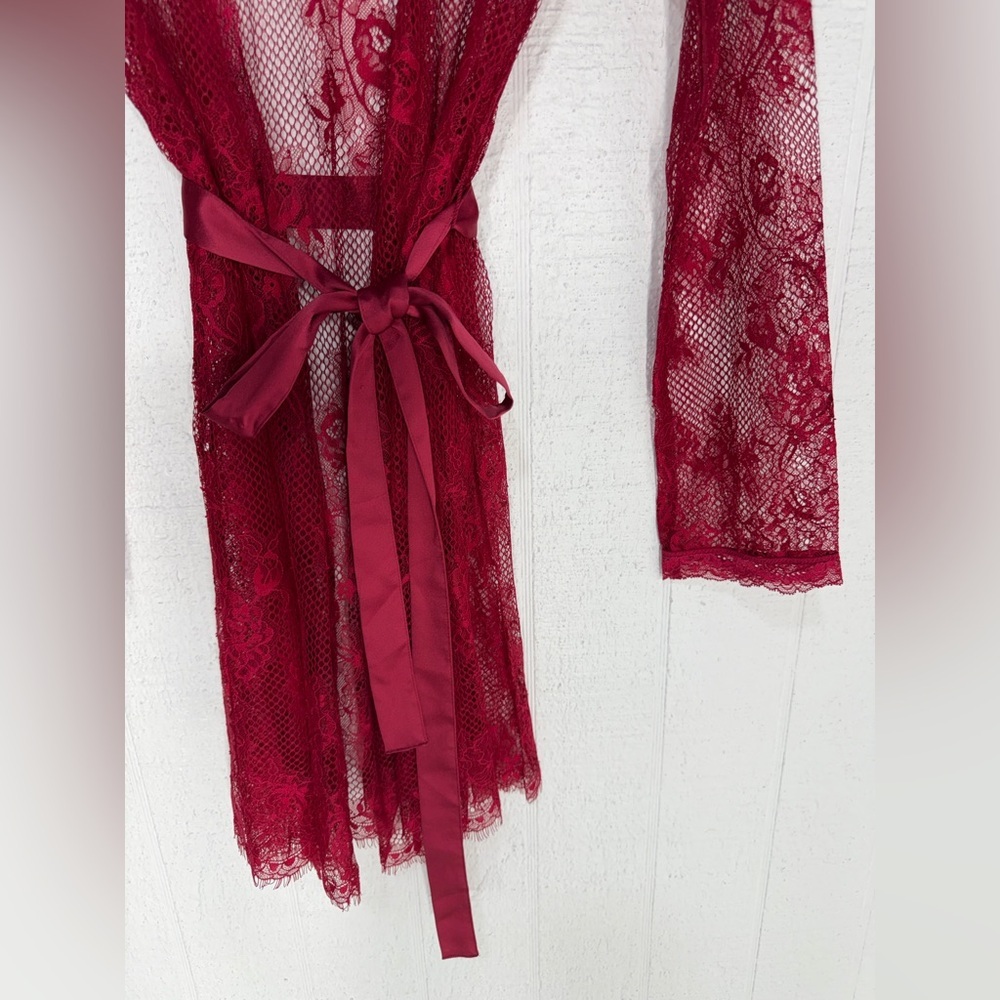 NWOT Victoria’s Secret fishnet lingerie robe slip and thong set burgundy XS/S - Picture 5 of 7